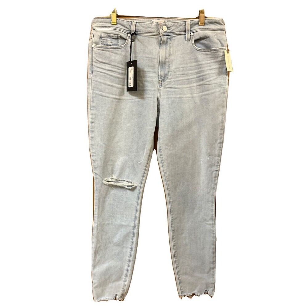 New PAIGE + Anthropoligie Jeans Hoxton Ankle 32 High Rise Skinny Frayed Hem